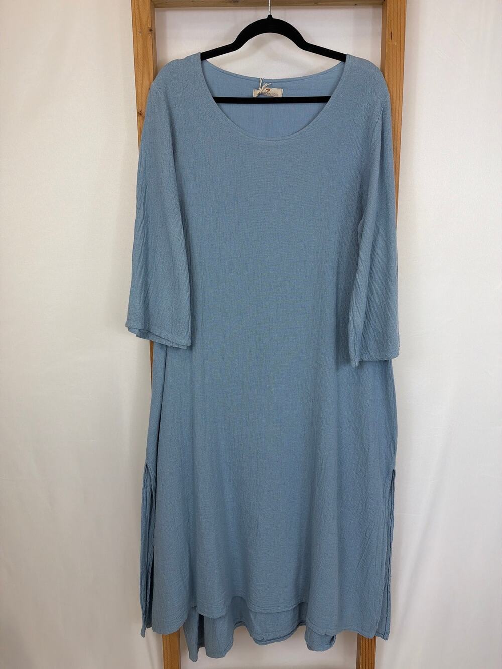 NWT Lands Down Under Blue Made Italy Neck High Low Cotton Maxi Dress Size XL